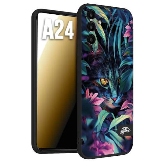 CUSTOMIZZA - Custodia cover nera morbida in tpu compatibile per Samsung A24 animali color giungla tropicale occhio di gatto colori vibranti disegnato