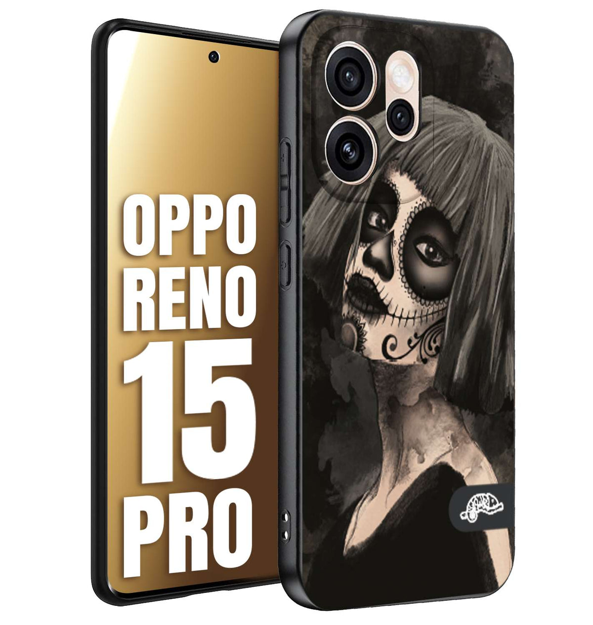 CUSTOMIZZA - Custodia cover nera morbida in tpu compatibile per Oppo Reno 15 PRO chicana messicana dea de la muerte donna santa tattoo disegnata