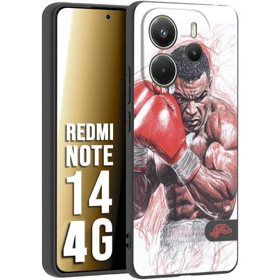 CUSTOMIZZA - Custodia cover nera morbida in tpu compatibile per Xiaomi Redmi Note 14 4G pugilato pugili disegno tattoo guantoni boxer pesi massimi iron mike