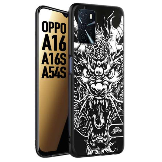 CUSTOMIZZA - Custodia cover nera morbida in tpu compatibile per Oppo A16 - A16S - A54S drago black and white bianco a rilievo disegnato tattoo tatuaggio