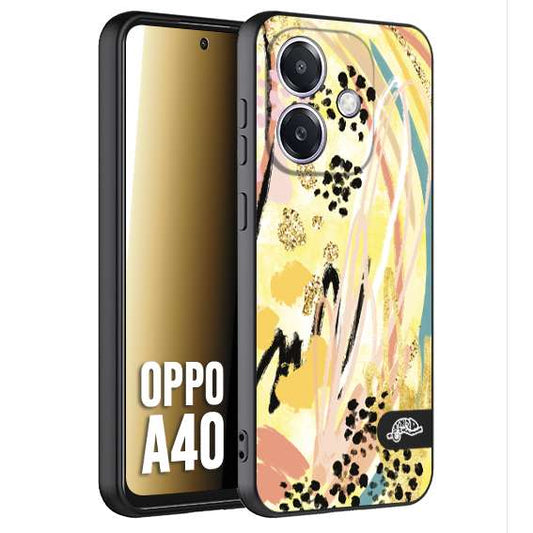 CUSTOMIZZA - Custodia cover nera morbida in tpu compatibile per Oppo A40 astratti donna flower fantasia estate gialla rosa leopardata