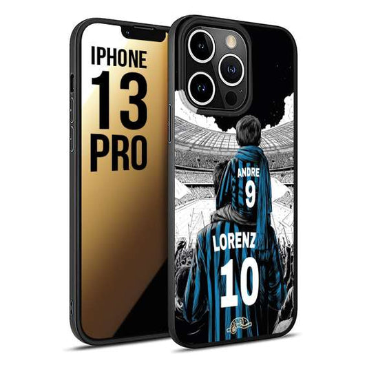 CUSTOMIZZA - Custodia cover nera morbida in tpu compatibile per iPhone 13 PRO personalizzata calcio football padre e figlio calciatori nerazzurra