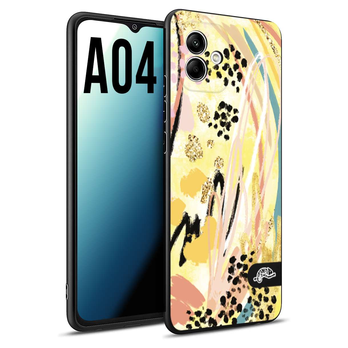 CUSTOMIZZA - Custodia cover nera morbida in tpu compatibile per Samsung A04 astratti donna flower fantasia estate gialla rosa leopardata