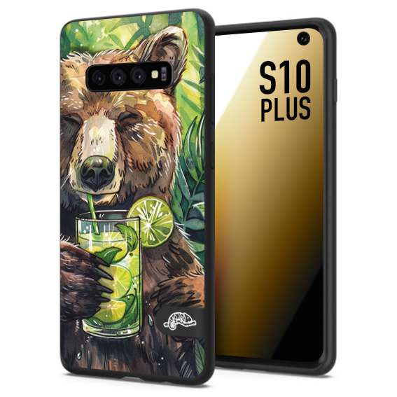 CUSTOMIZZA - Custodia cover nera morbida in tpu compatibile per Samsung S10 PLUS estate disegnata cocktails animali simpatici orso bear negroni