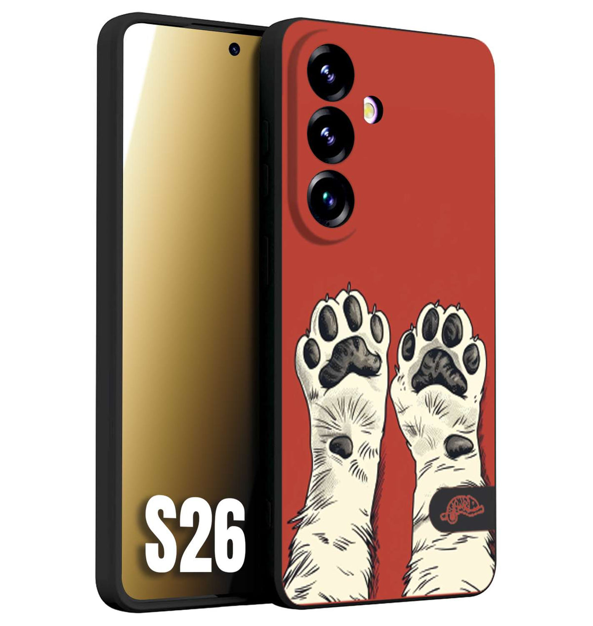 CUSTOMIZZA - Custodia cover nera morbida in tpu compatibile per Samsung S26 zampe di gatto cat paws rossa red disegnata fumetto cartoon