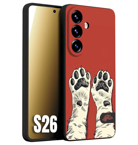 CUSTOMIZZA - Custodia cover nera morbida in tpu compatibile per Samsung S26 zampe di gatto cat paws rossa red disegnata fumetto cartoon