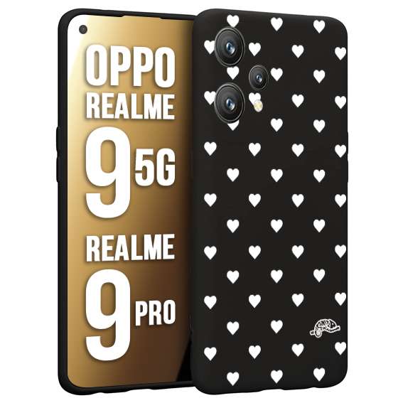 CUSTOMIZZA - Custodia cover nera morbida in tpu compatibile per Realme 9 5G - 9 PRO cuori pois bianchi donna pin up vintage