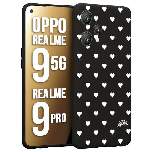CUSTOMIZZA - Custodia cover nera morbida in tpu compatibile per Realme 9 5G - 9 PRO cuori pois bianchi donna pin up vintage