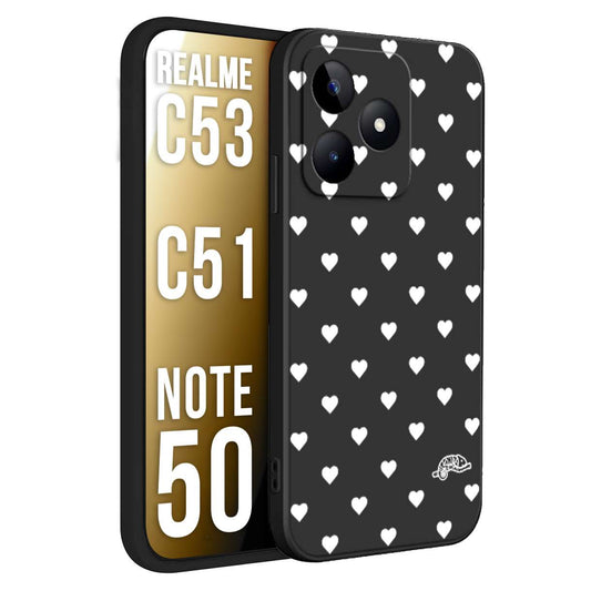 CUSTOMIZZA - Custodia cover nera morbida in tpu compatibile per Oppo Realme C53 - C51 - NOTE 50 cuori pois bianchi donna pin up vintage