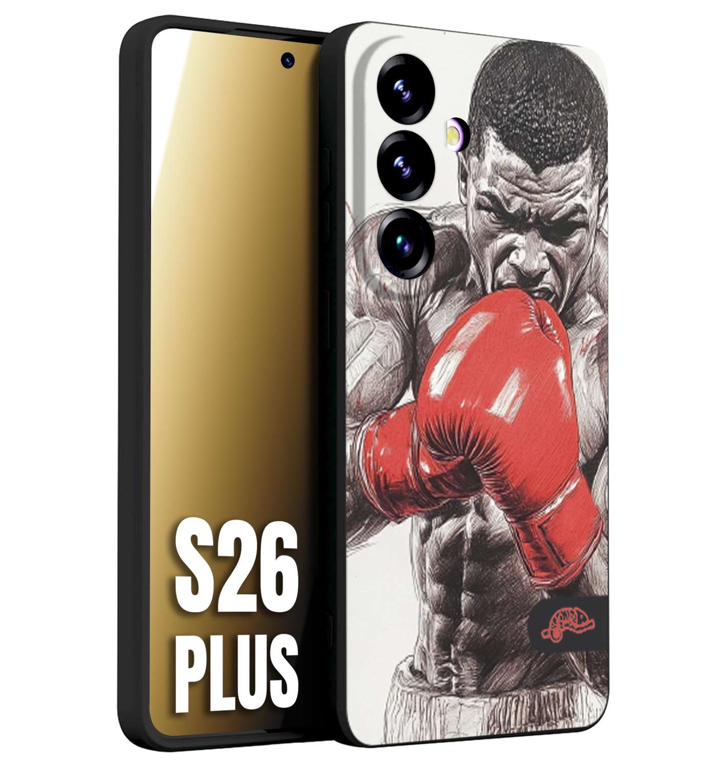 CUSTOMIZZA - Custodia cover nera morbida in tpu compatibile per Samsung S26 PLUS pugilato pugili disegno tattoo guantoni box pesi massimi gancio