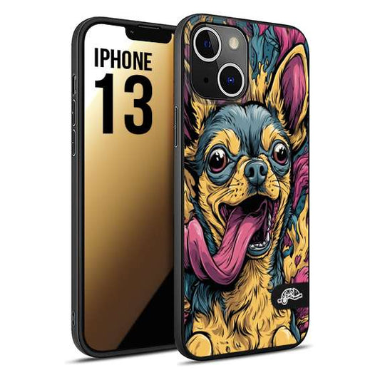 CUSTOMIZZA - Custodia cover nera morbida in tpu compatibile per iPhone 13 Chihuahua illustrazione cane pop art cane street art cartone animato