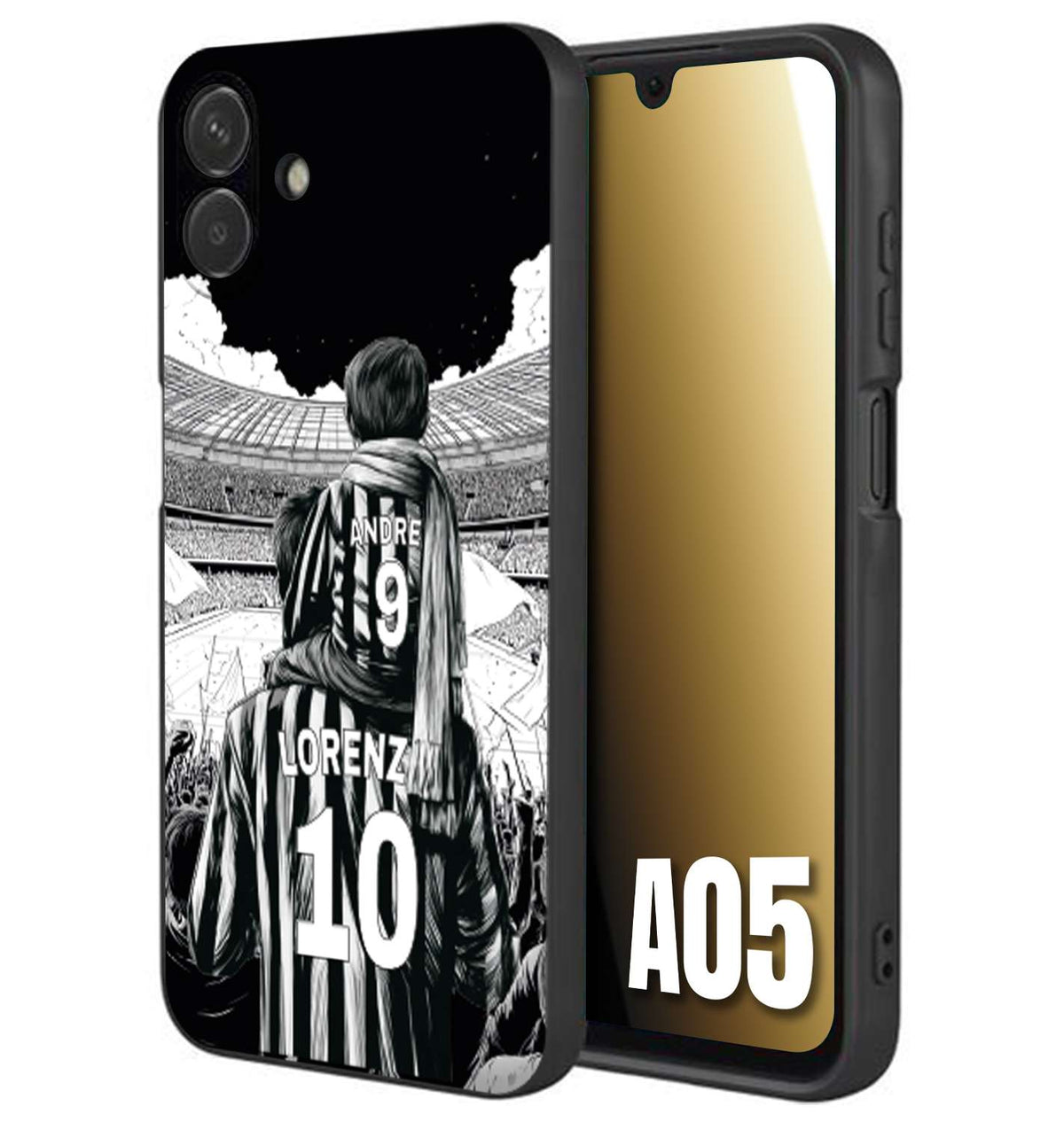CUSTOMIZZA - Custodia cover nera morbida in tpu compatibile per Samsung A05 personalizzata calcio football nome e numero calciatori bianconeri bianca e nera