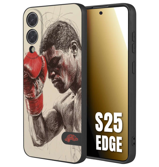CUSTOMIZZA - Custodia cover nera morbida in tpu compatibile per Samsung S25 EDGE pugilato pugili disegno tattoo guantoni boxer pesi massimi