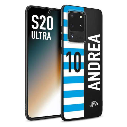 CUSTOMIZZA - Custodia cover nera morbida in tpu compatibile per Samsung S20 ULTRA personalizzata calcio football nome e numero calciatori biancazzurri