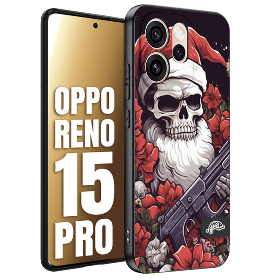 CUSTOMIZZA - Custodia cover nera morbida in tpu compatibile per Oppo Reno 15 PRO teschio natale santa claus fiori tattoo disegnato