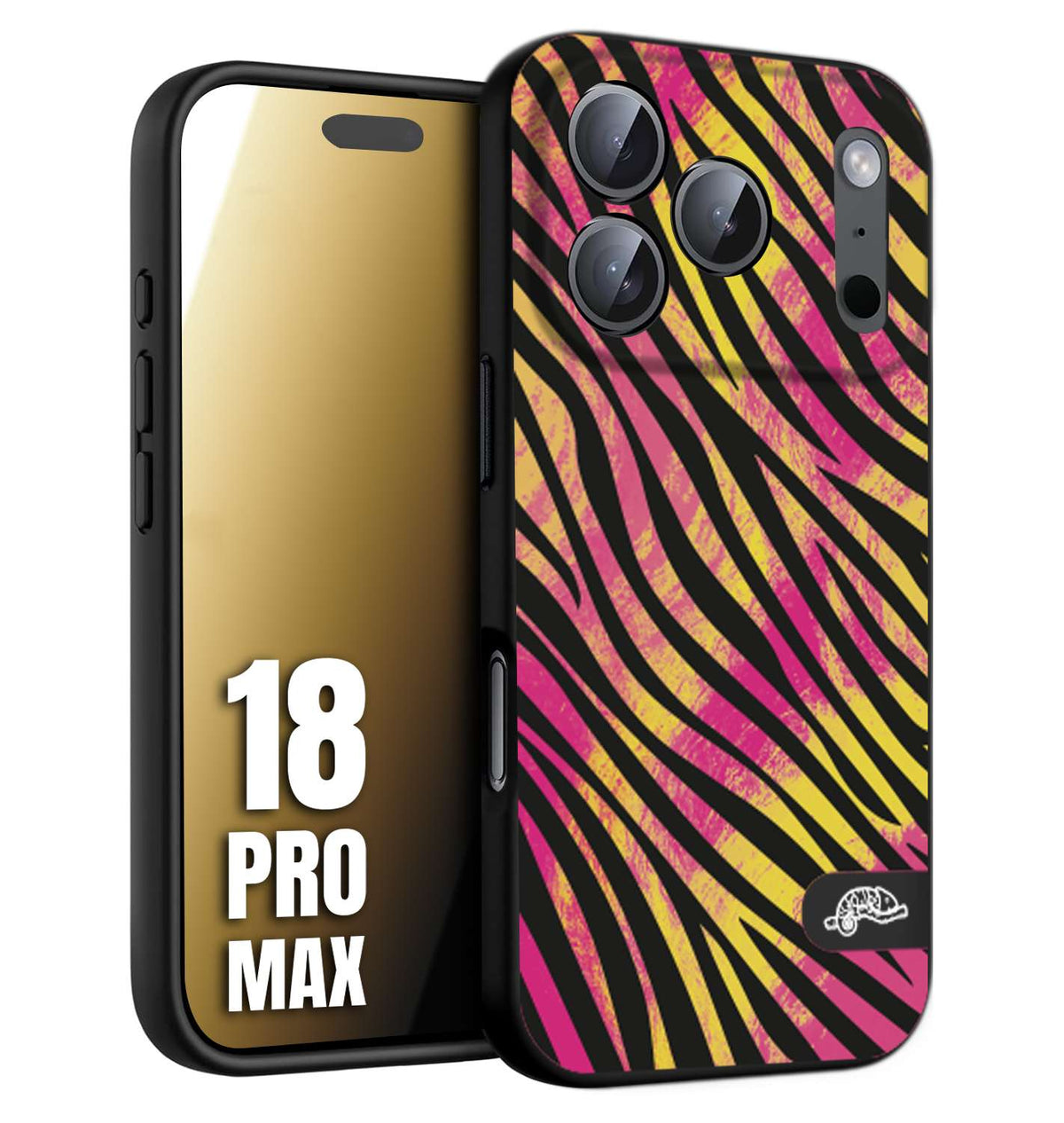 CUSTOMIZZA - Custodia cover nera morbida in tpu compatibile per iPhone 18 PRO MAX zebrata maculata a rilievo soft touch donna fucsia gialla