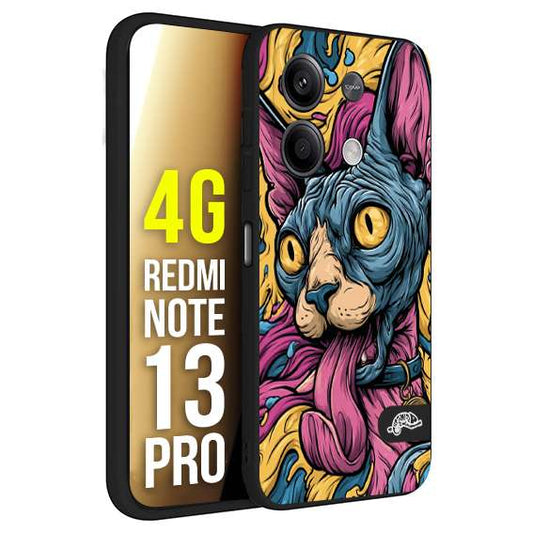 CUSTOMIZZA - Custodia cover nera morbida in tpu compatibile per Xiaomi Redmi Note 13 PRO 4G Sphynx Colorato Pop Art Psichedelico Gatto Blu Rosa Giallo Artistica Fantasy