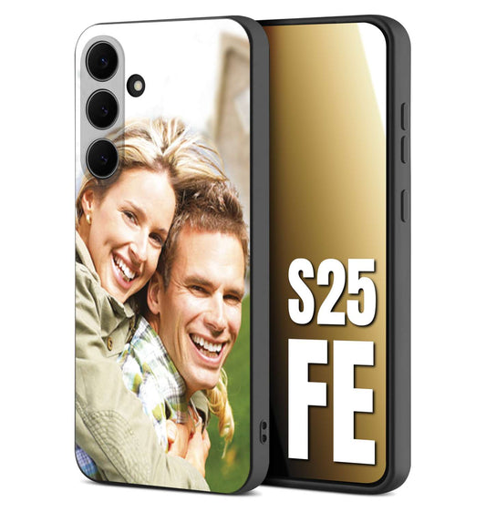 CUSTOMIZZA - Custodia cover nera morbida in tpu compatibile per Samsung S25 FE personalizzata con foto immagine scritta a piacere
