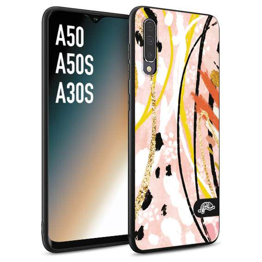 CUSTOMIZZA - Custodia cover nera morbida in tpu compatibile per Samsung A50 - A50S - A30S fiori astratti donna zebrato leopardato fantasia dorata gialla rosa colorata