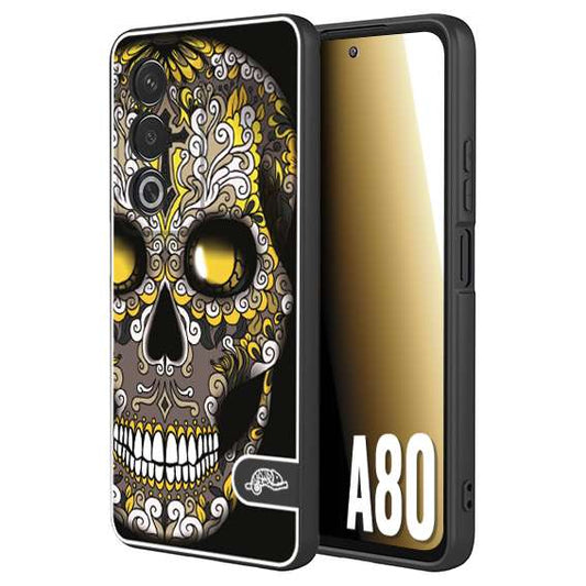 CUSTOMIZZA - Custodia cover nera morbida in tpu compatibile per Oppo A80 teschio messicano Mexican skull nero giallo