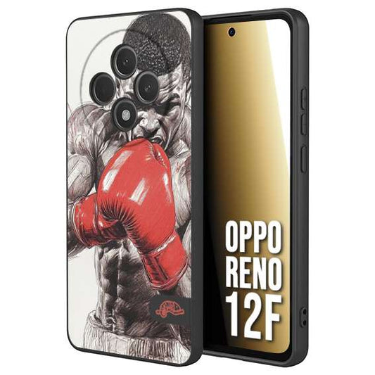 CUSTOMIZZA - Custodia cover nera morbida in tpu compatibile per Oppo Reno 12F pugilato pugili disegno tattoo guantoni box pesi massimi gancio