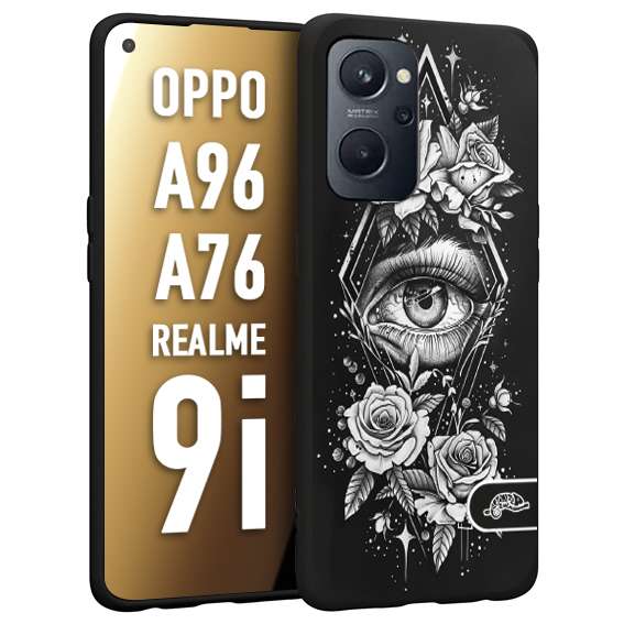 CUSTOMIZZA - Custodia cover nera morbida in tpu compatibile per Oppo Realme 9i - A96 - A76 occhio fiori rombo geometrico black and white bianco a rilievo disegnato tattoo tatuaggio