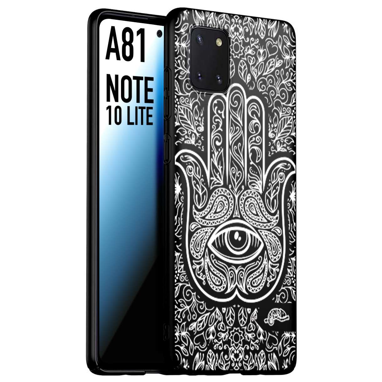 CUSTOMIZZA - Custodia cover nera morbida in tpu compatibile per Samsung A81 - Note 10 Lite mano di fatima effetto rilievo mandala donna