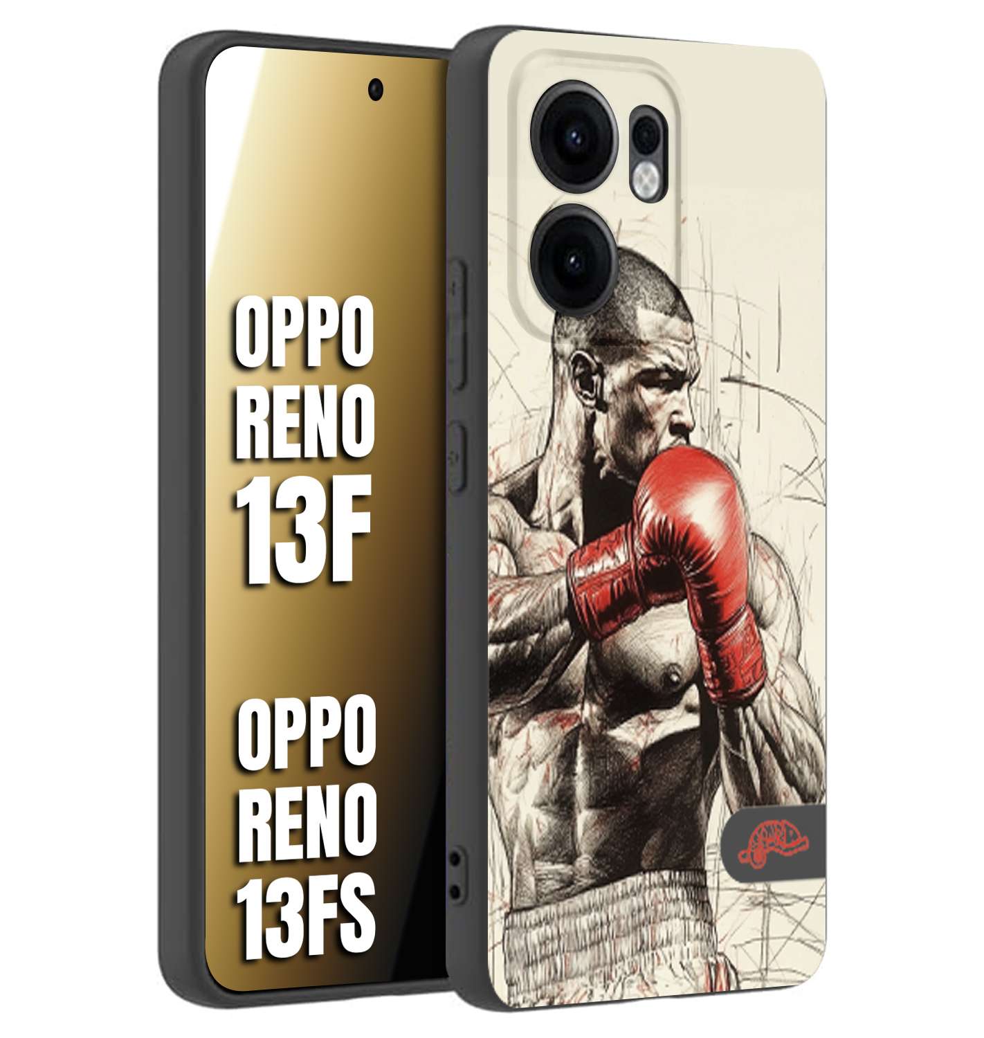 CUSTOMIZZA - Custodia cover nera morbida in tpu compatibile per Oppo Reno 13 F pugilato pugili disegno tattoo guantoni box sport ring