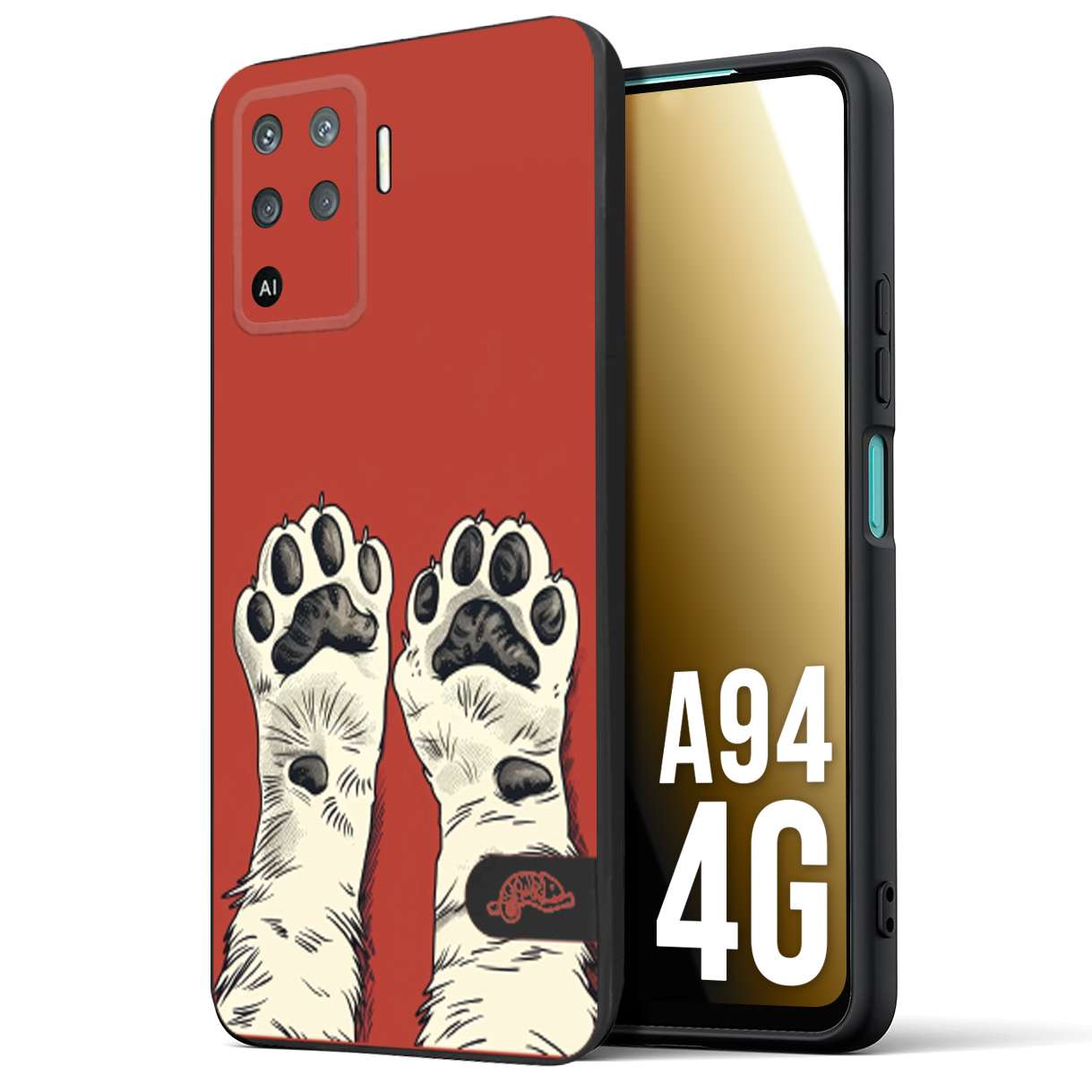 CUSTOMIZZA - Custodia cover nera morbida in tpu compatibile per Oppo A94 4G zampe di gatto cat paws rossa red disegnata fumetto cartoon