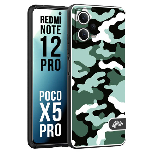 CUSTOMIZZA - Custodia cover nera morbida in tpu compatibile per Xiaomi Redmi Note 12 PRO - POCO X5 PRO camouflage mimetico militare verde green
