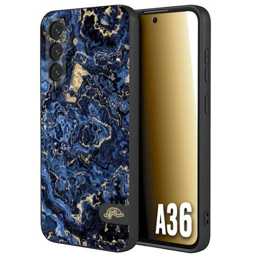 CUSTOMIZZA - Custodia cover nera morbida in tpu compatibile per Samsung A36 effetto marmo marble blu venature dorato psichedelico