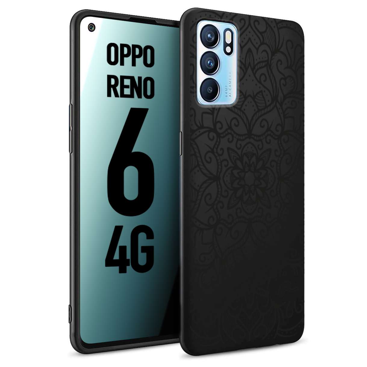 CUSTOMIZZA - Custodia cover nera morbida in tpu compatibile per Oppo Reno 6 4G mandala nero fiore vedo non vedo donna