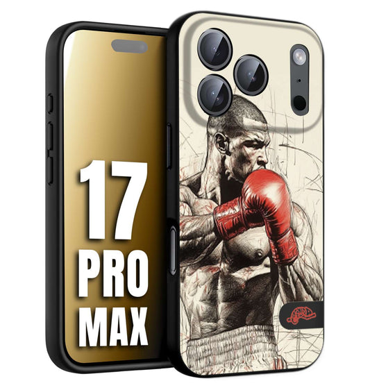CUSTOMIZZA - Custodia cover nera morbida in tpu compatibile per iPhone 17 PRO MAX pugilato pugili disegno tattoo guantoni box sport ring