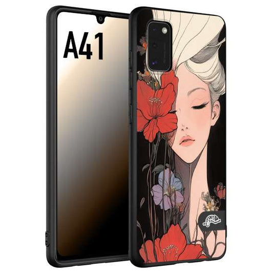 CUSTOMIZZA - Custodia cover nera morbida in tpu compatibile per Samsung A41 woman flower Fantasia Floreale Design Donna e Fiori, Retro Artistico