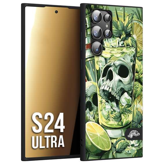 CUSTOMIZZA - Custodia cover nera morbida in tpu compatibile per Samsung S24 ULTRA Mojito cocktail teschio illustrazione drink lime menta ghiacci tropicale street art