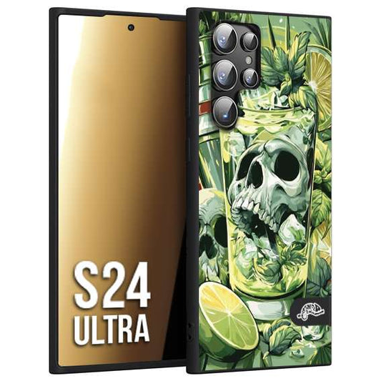 CUSTOMIZZA - Custodia cover nera morbida in tpu compatibile per Samsung S24 ULTRA Mojito cocktail teschio illustrazione drink lime menta ghiacci tropicale street art