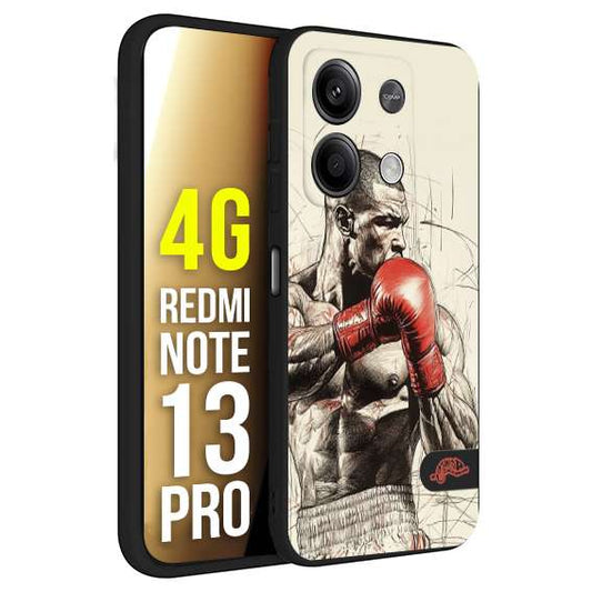 CUSTOMIZZA - Custodia cover nera morbida in tpu compatibile per Xiaomi Redmi Note 13 PRO 4G pugilato pugili disegno tattoo guantoni box sport ring