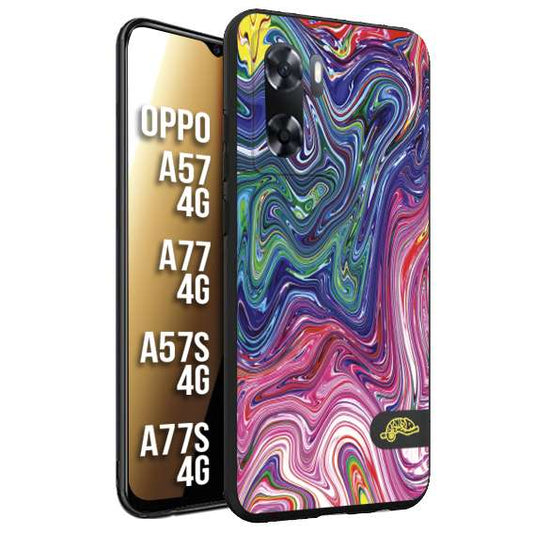 CUSTOMIZZA - Custodia cover nera morbida in tpu compatibile per Oppo A57 - A77 - A57S - A77S (4G) colorata fantasia vortice marmo arcobaleno rosa blu fucsia