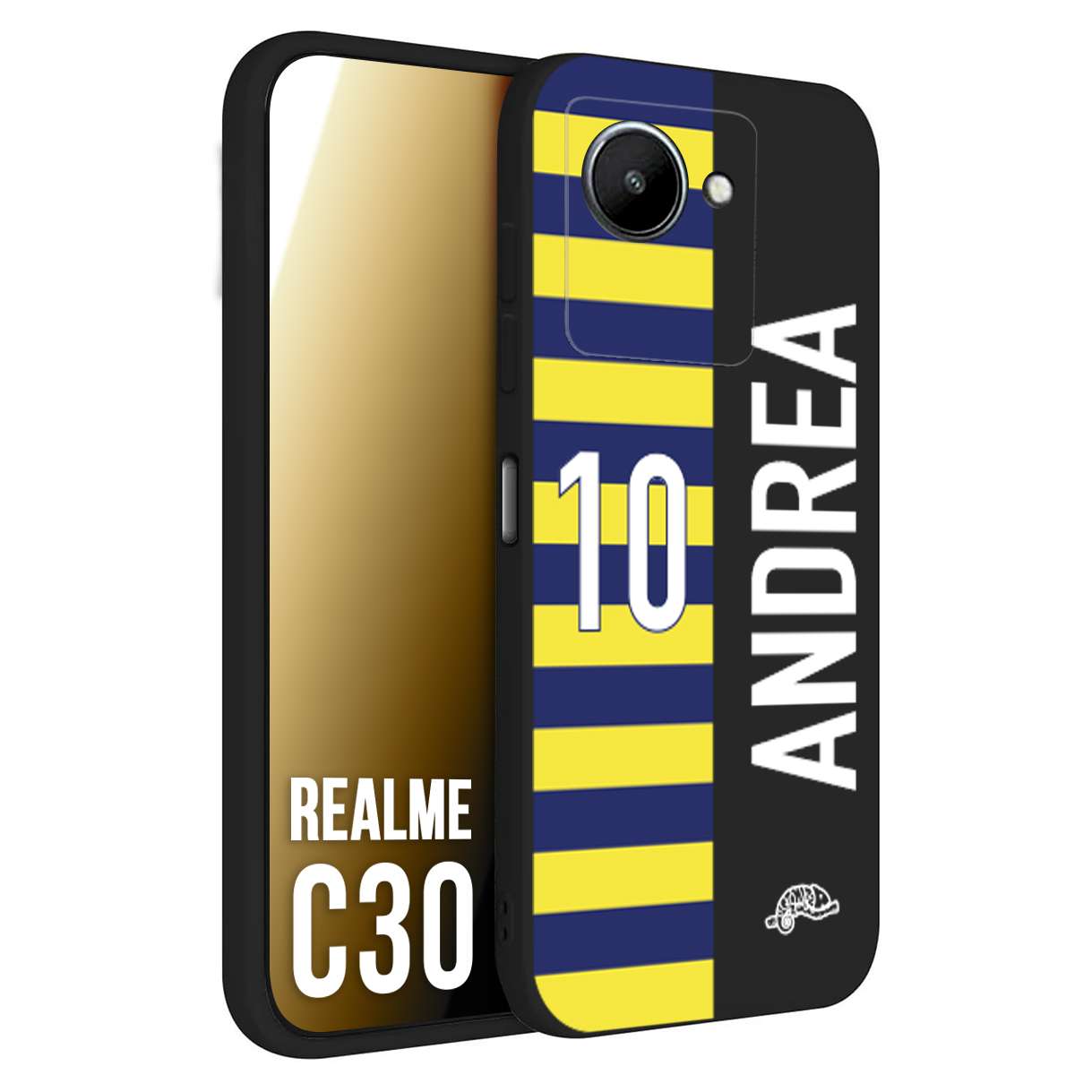 CUSTOMIZZA - Custodia cover nera morbida in tpu compatibile per Oppo Realme C30 personalizzata calcio football nome e numero calciatori giallo blu