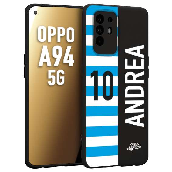 CUSTOMIZZA - Custodia cover nera morbida in tpu compatibile per Oppo A94 5G personalizzata calcio football nome e numero calciatori biancazzurri