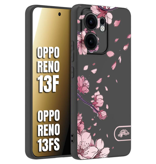 CUSTOMIZZA - Custodia cover nera morbida in tpu compatibile per Oppo Reno 13 F giapponese fiori di ciliegio in fiore a rilievo disegnata tattoo