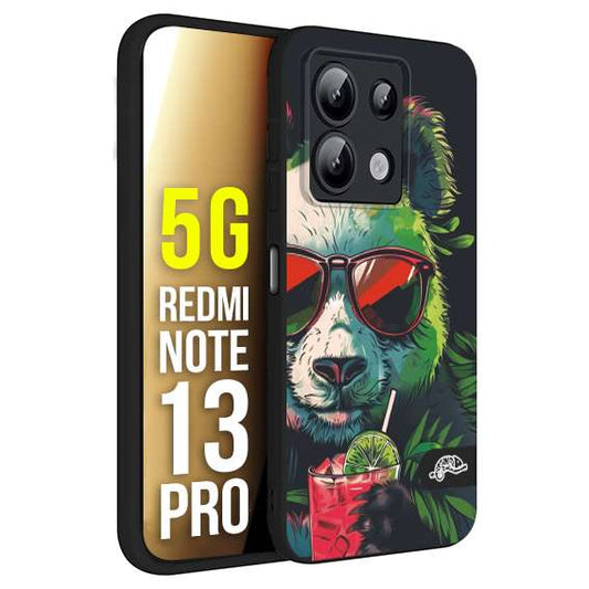 CUSTOMIZZA - Custodia cover nera morbida in tpu compatibile per Xiaomi Redmi Note 13 PRO 5G estate disegnata cocktails animali simpatici panda mojito