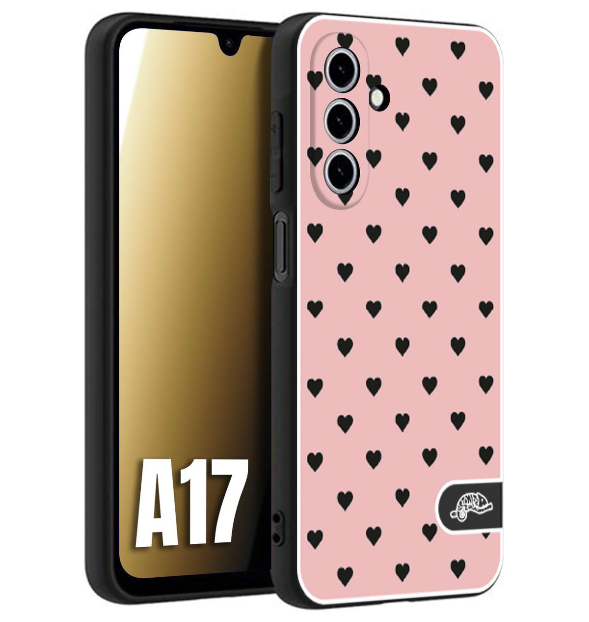 CUSTOMIZZA - Custodia cover nera morbida in tpu compatibile per Samsung A17 cuori pois rosa donna pin up vintage