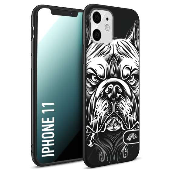 CUSTOMIZZA - Custodia cover nera morbida in tpu compatibile per iPhone 11 bulldog bianco a rilievo disegnato tattoo tatuaggio