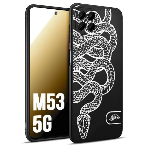 CUSTOMIZZA - Custodia cover nera morbida in tpu compatibile per Samsung M53 5G serpente snake bianco a rilievo disegnato tattoo tatuaggio