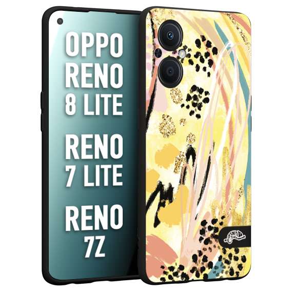 CUSTOMIZZA - Custodia cover nera morbida in tpu compatibile per Oppo Reno 7 Lite - 8 Lite - 7Z astratti donna flower fantasia estate gialla rosa leopardata