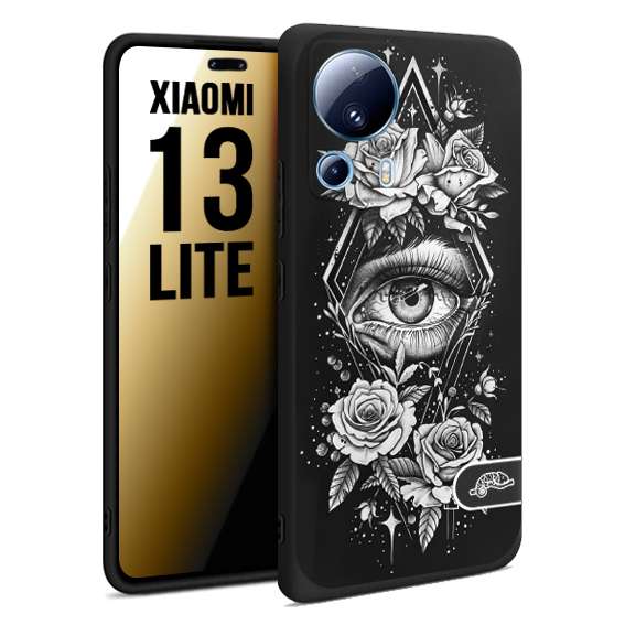 CUSTOMIZZA - Custodia cover nera morbida in tpu compatibile per Xiaomi 13 LITE occhio fiori rombo geometrico black and white bianco a rilievo disegnato tattoo tatuaggio