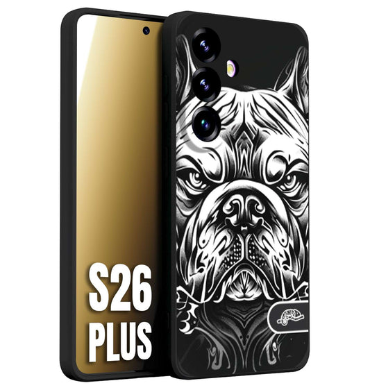 CUSTOMIZZA - Custodia cover nera morbida in tpu compatibile per Samsung S26 PLUS bulldog bianco a rilievo disegnato tattoo tatuaggio