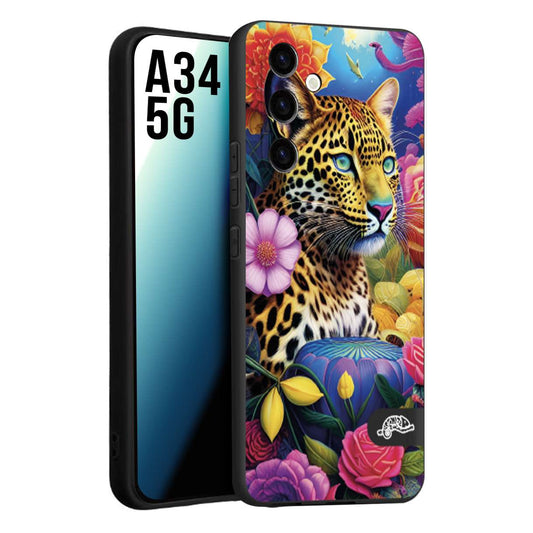 CUSTOMIZZA - Custodia cover nera morbida in tpu compatibile per Samsung A34 5G astratti donna flower fantasia leopardo ghepardo animali colorati