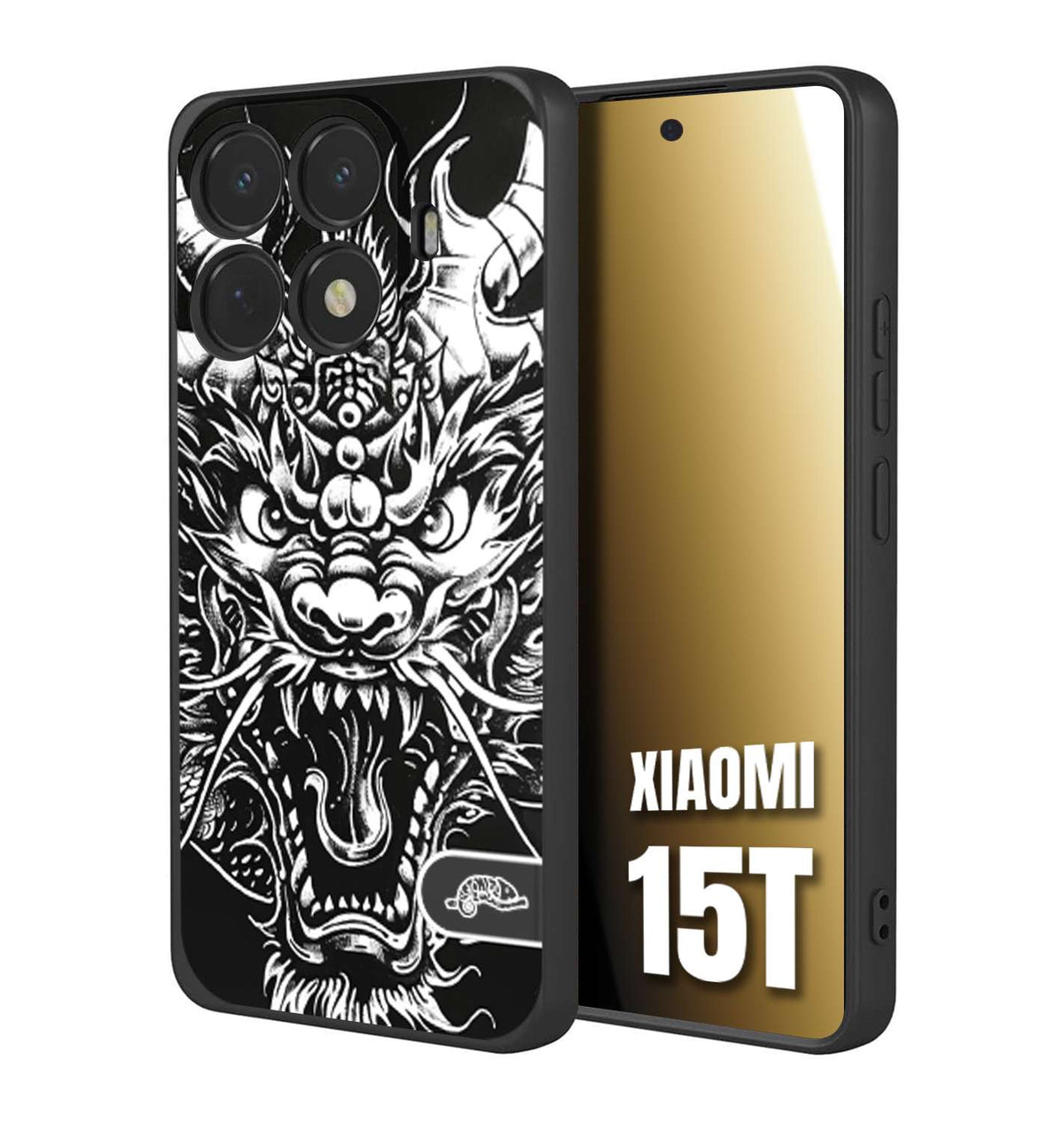 CUSTOMIZZA - Custodia cover nera morbida in tpu compatibile per Xiaomi 15T drago black and white bianco a rilievo disegnato tattoo tatuaggio